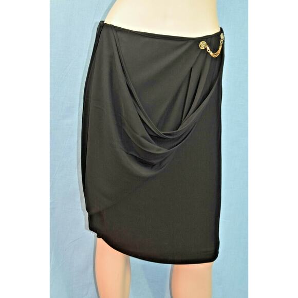 NWT GIANNI VERSACE BLACK VISCOSE ZIP GOLD MEDUSA CHAIN MIDI SKIRT 44 ITALY $875